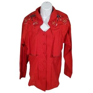 VTG‎ 80's Wrangler Authentic Western Apparel Woman's M Beaded Red Shirt
